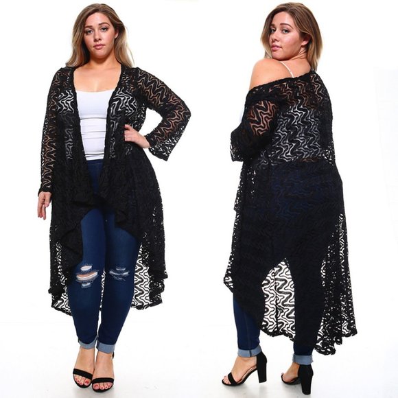 1x-6x Plus size Long Elegant Lace Cardigan - Picture 6 of 6
